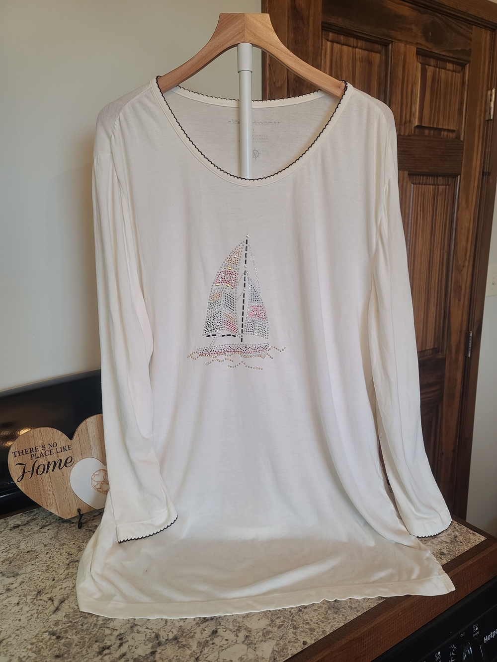 Alfred Dunner Cream Long-Sleeve Sailboat Top/Beach Cover Up Size L